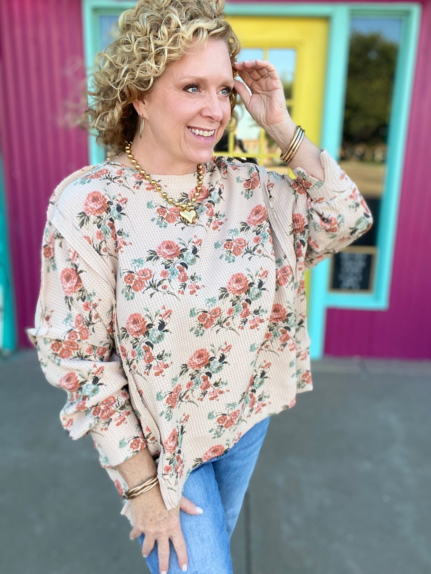 Tops BiBi Oversized Floral Thermal Pullover