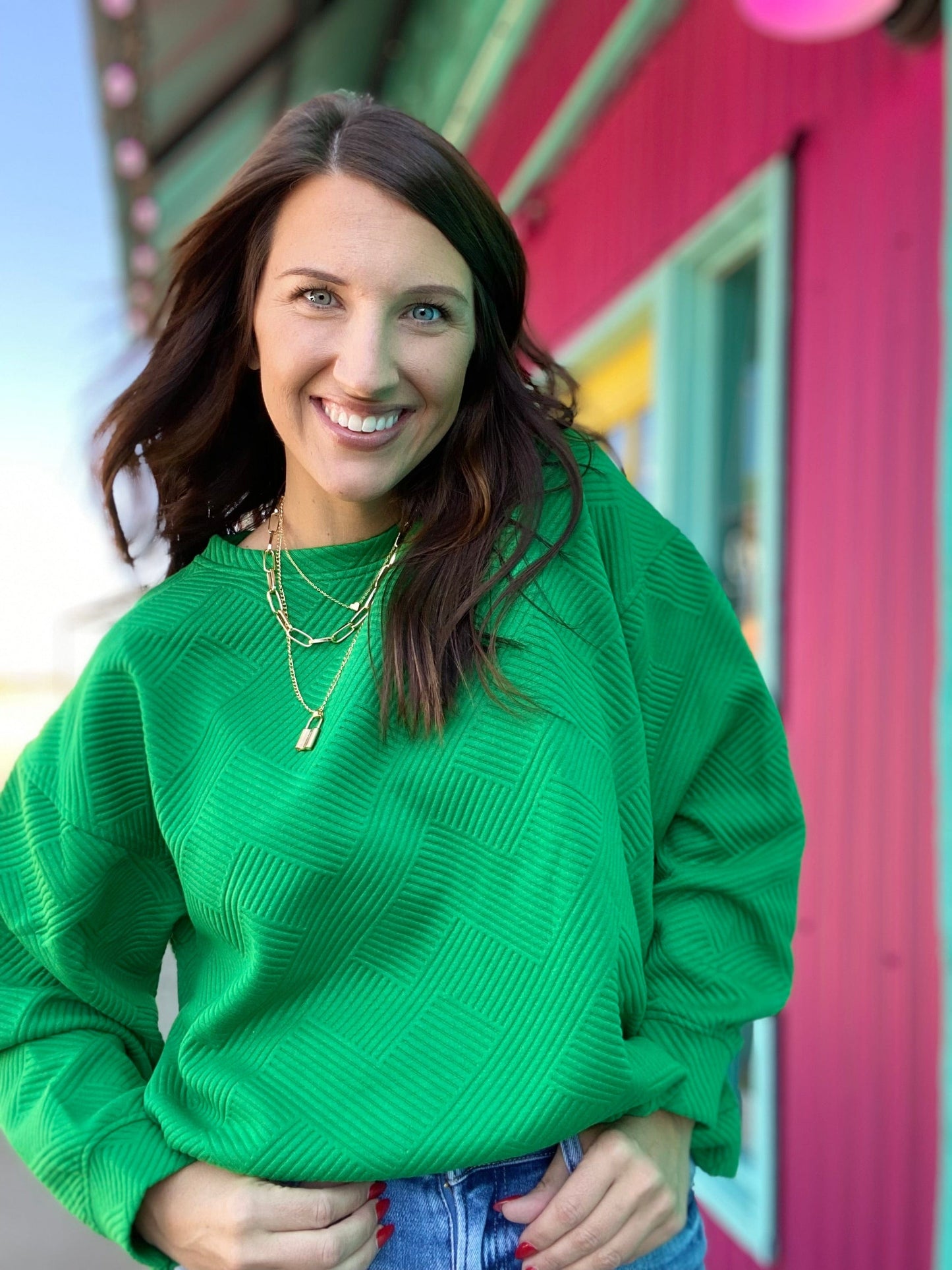 Shirts & Tops Billie Textured Pullover- Emerald