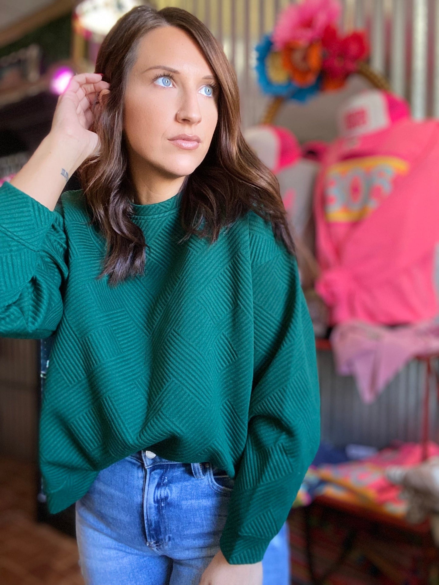 Shirts & Tops Billie Textured Pullover- Forest