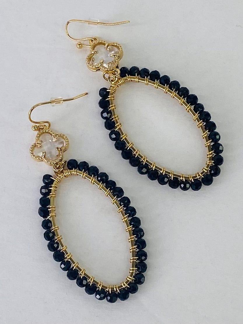 Earrings Black Beaded Oval Earring