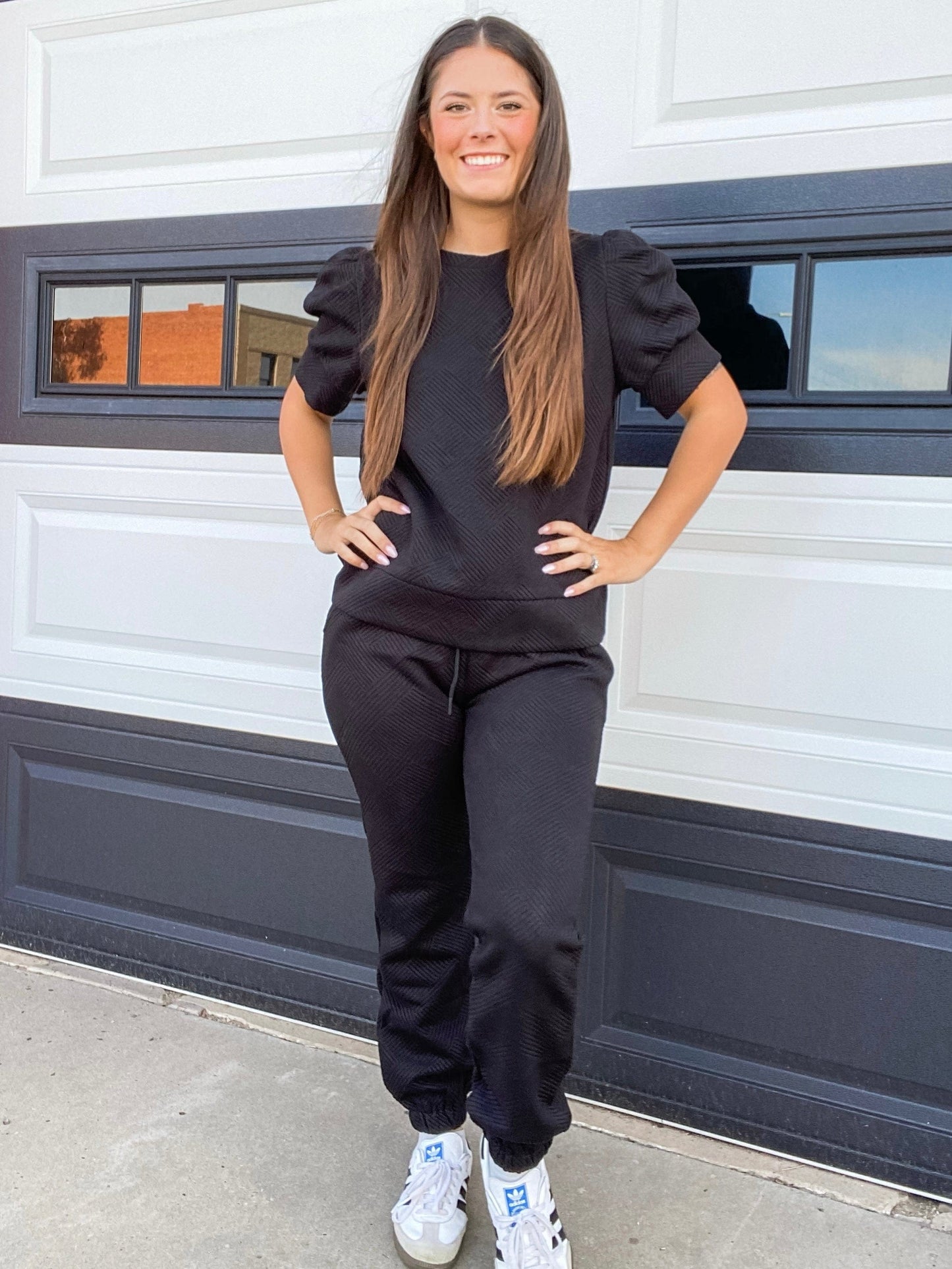 Black Textured Jogger Set