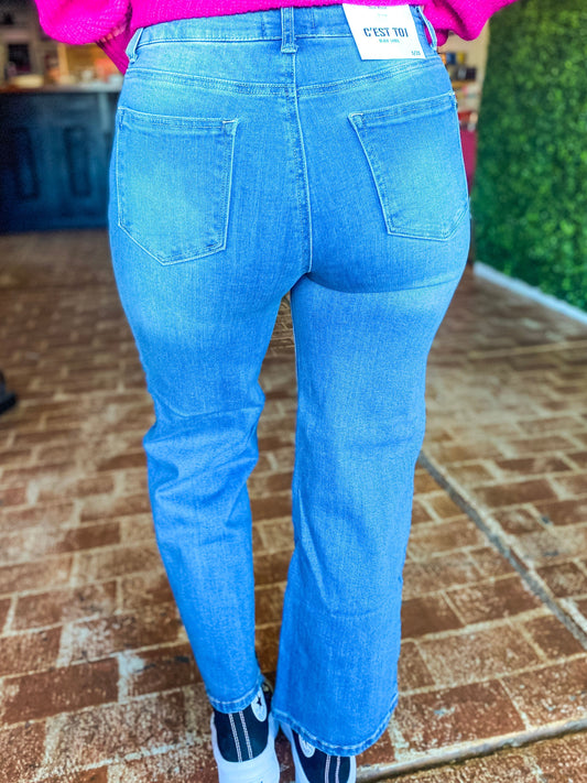 Bottoms C'est Toi Wide Leg Straight Jean- Medium