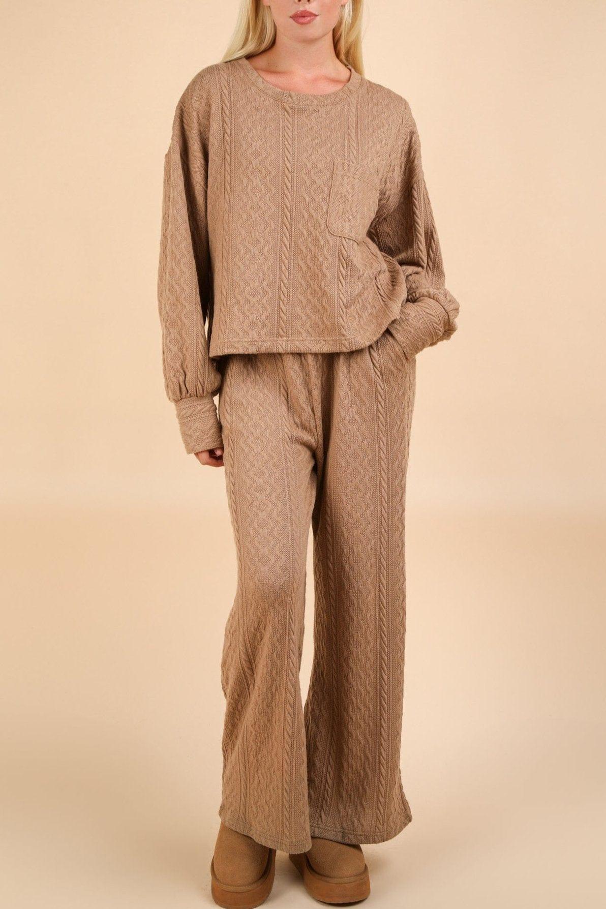 apparel Cable Knit Sweater Set- Mocha