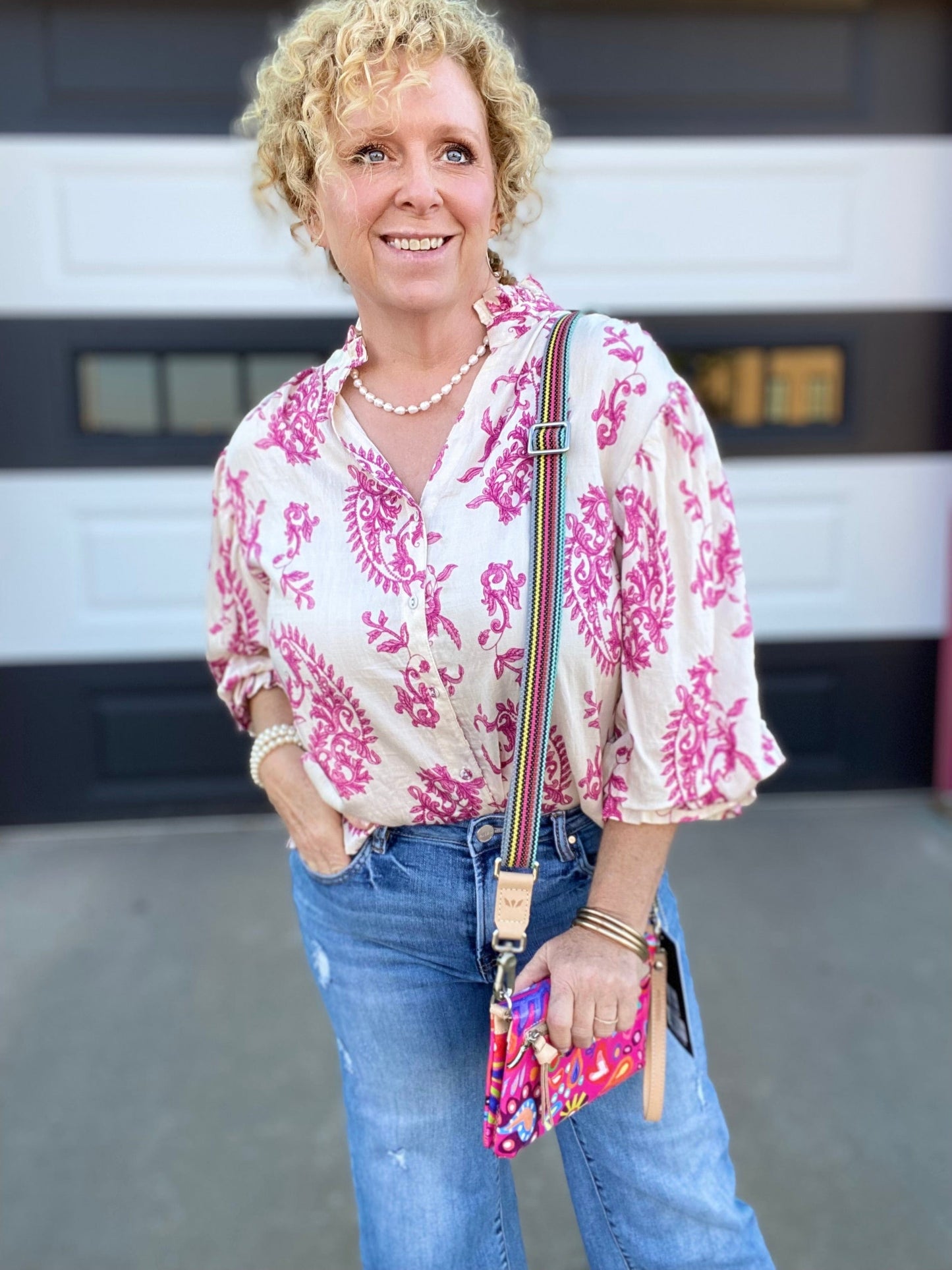 Tops Cady Floral Balloon Sleeve Top- Fuchsia