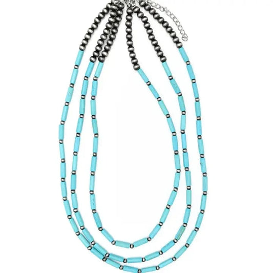 Necklaces Ceci Three Strand Bead and Pearl Necklace