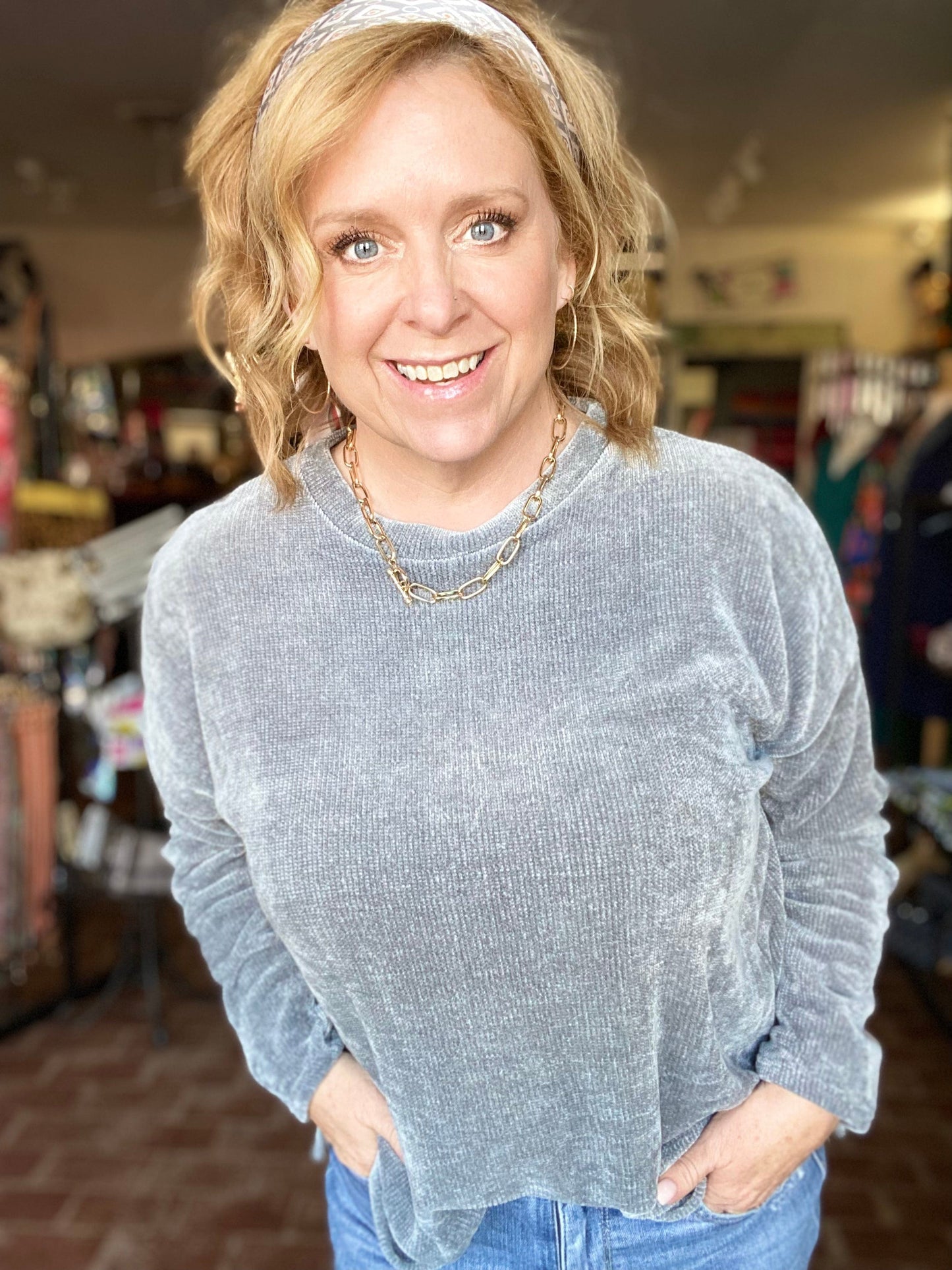 Shirts & Tops Cheri Cozy Chenille Sweatshirt-Gray
