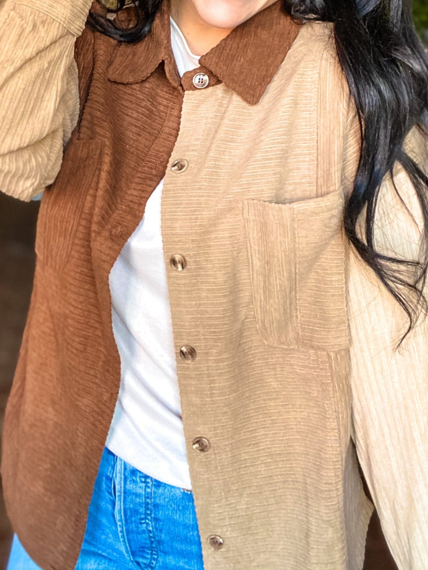 Tops Corded Color Block Top-Dark Mocha