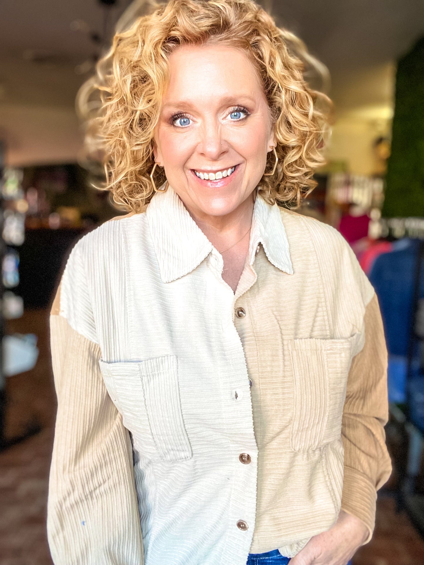 Tops Corded Color Block Top-Light Mocha