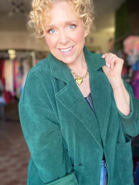 Outerwear Corded Stretch Blazer-Evergreen