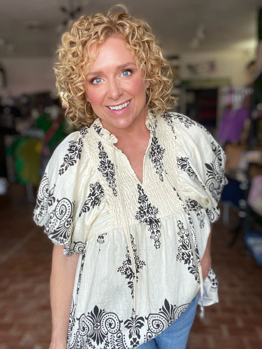 Tops Cream Puff Sleeve Blouse