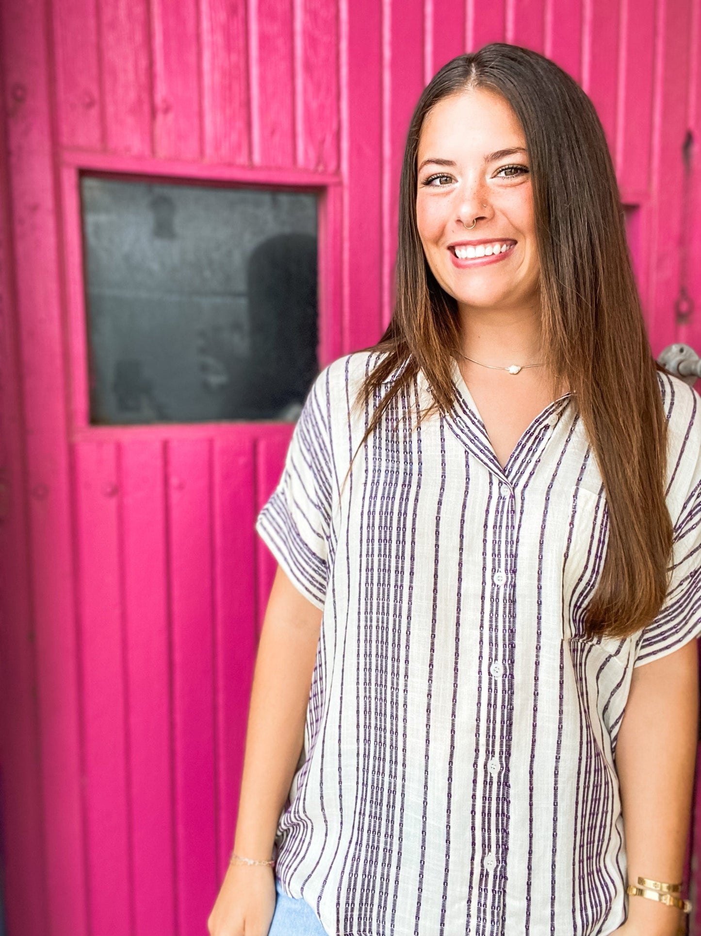 Tops Deep Indigo Stripe Camp Shirt