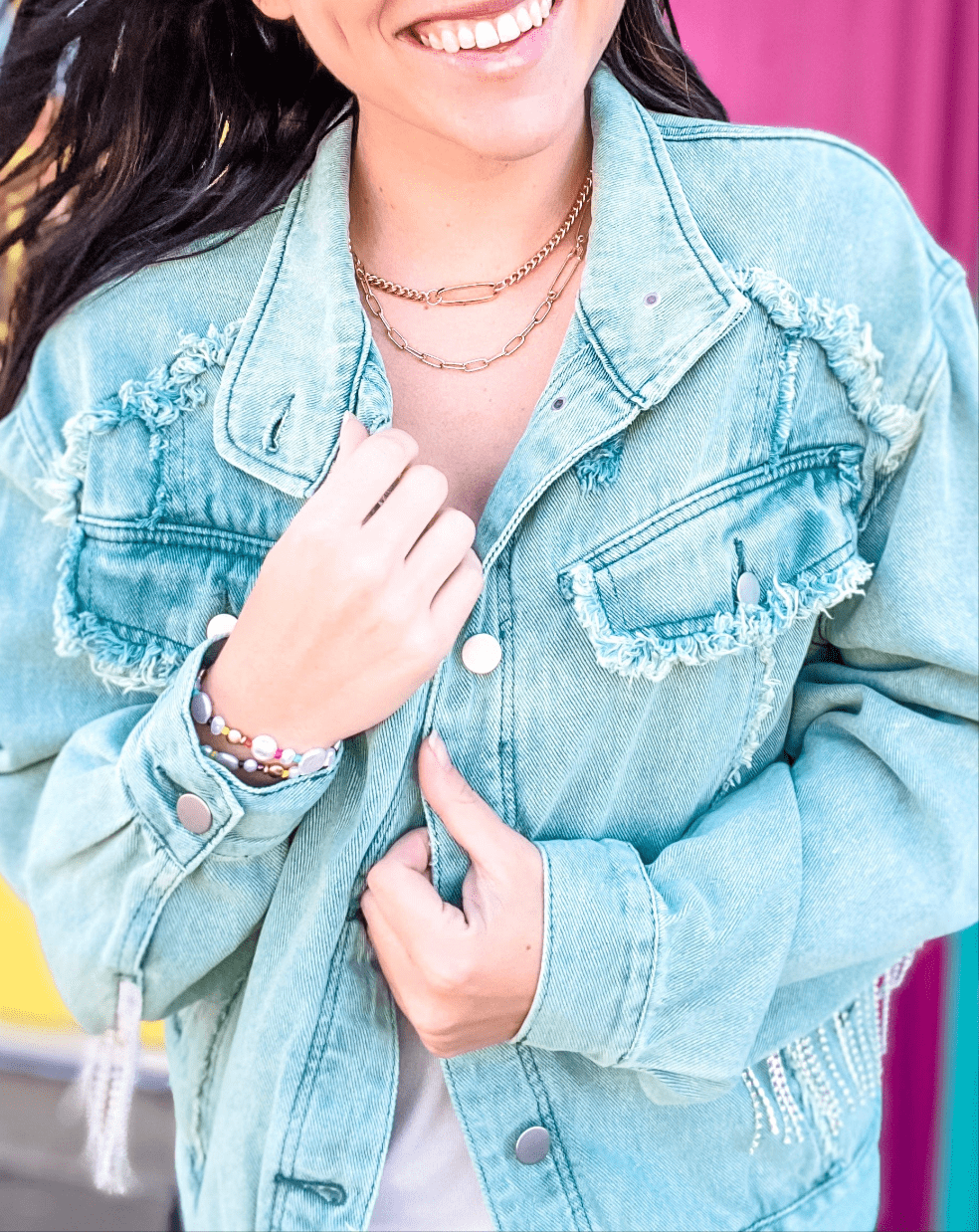 Outerwear Distressed Rhinestone Fringe Jacket Vintage Green