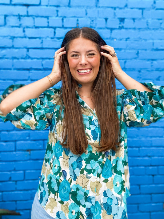 Tops Fifi Floral Blouse Blue