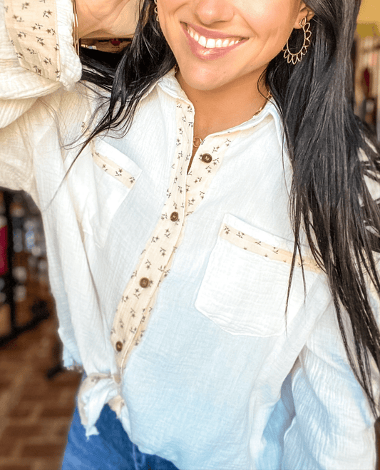 Shirts & Tops Floral Detail Gauze Top White