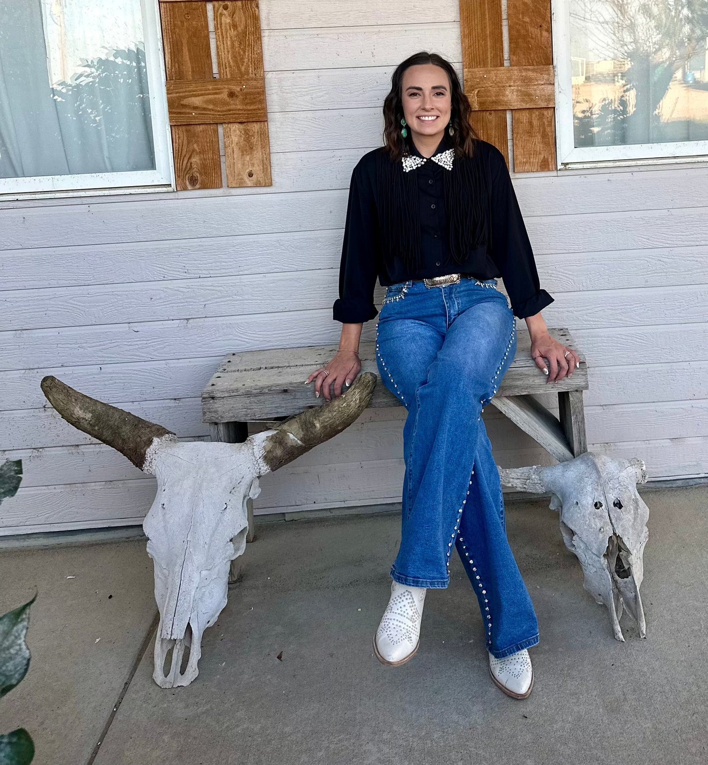 Outerwear Funky Fringe Embellished Blouse-Black