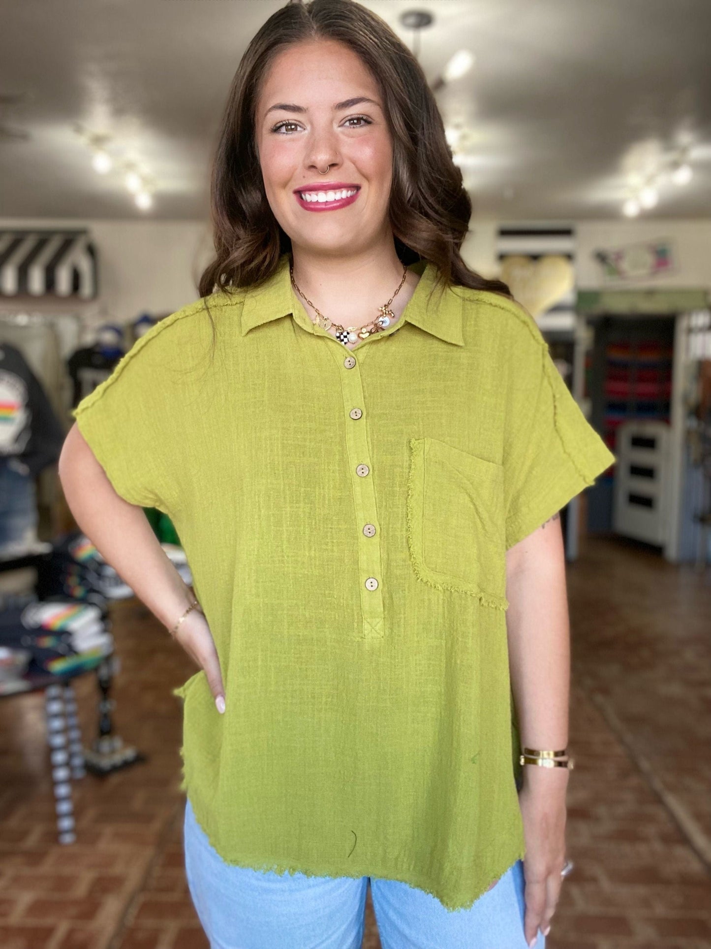 Tops Gauzy Top Apple Green