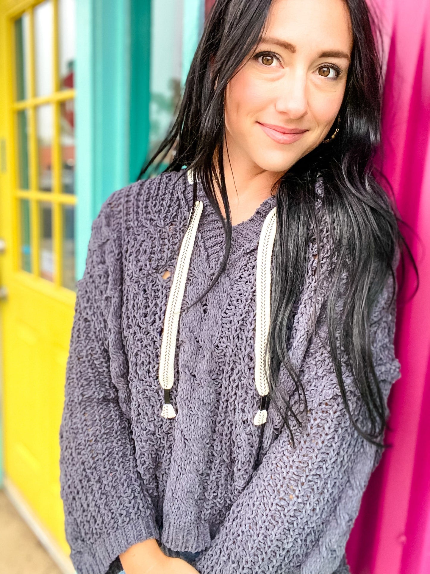Outerwear Ghost Grey Cropped Hooded Chenille Sweater