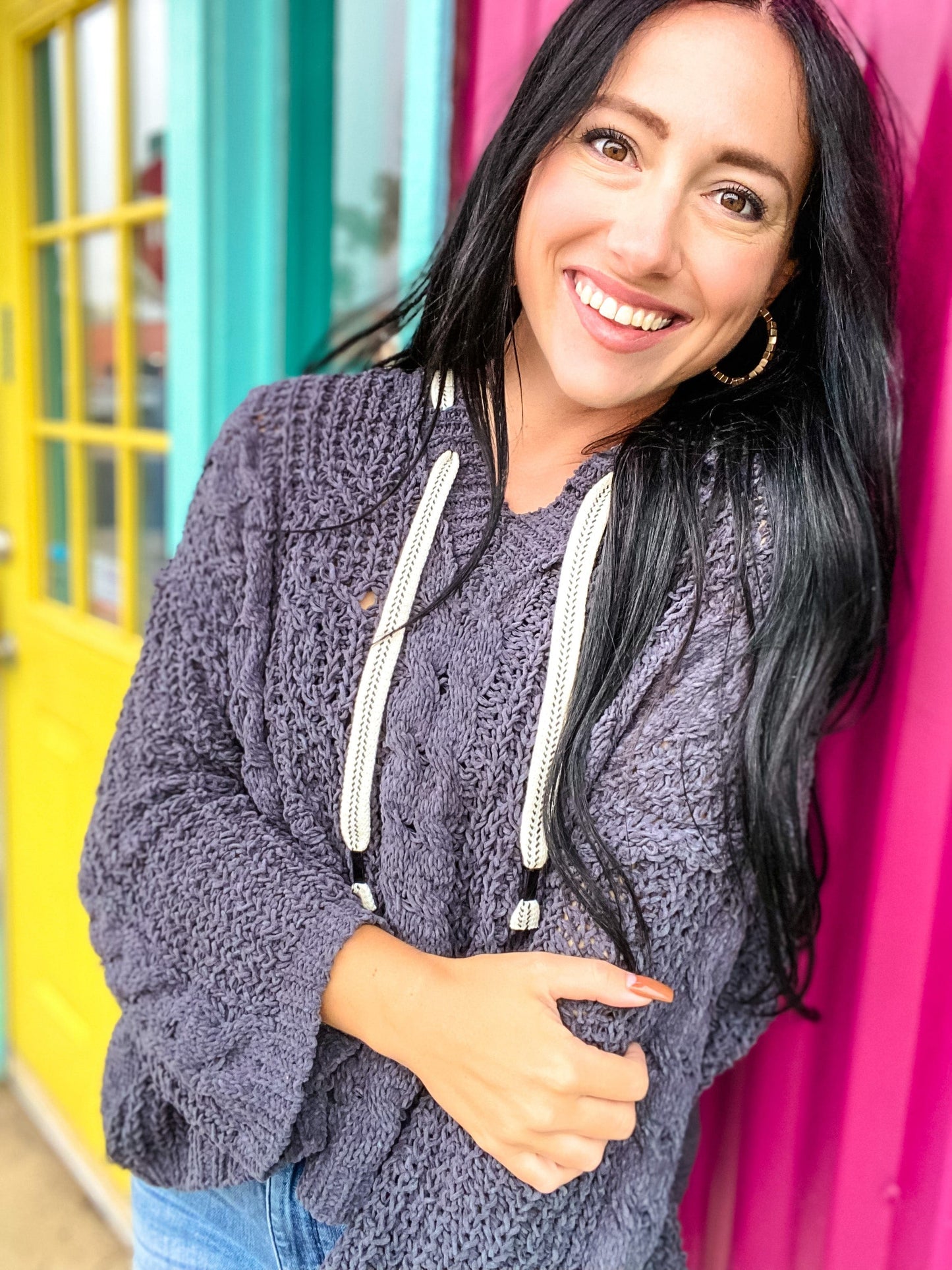 Outerwear Ghost Grey Cropped Hooded Chenille Sweater