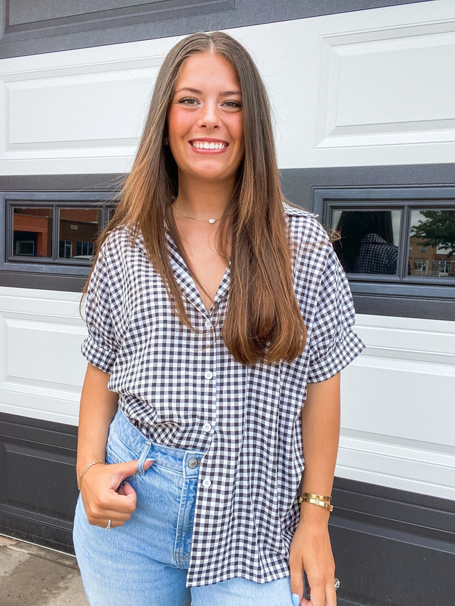 apparel Gracie Gingham Check Top-Black