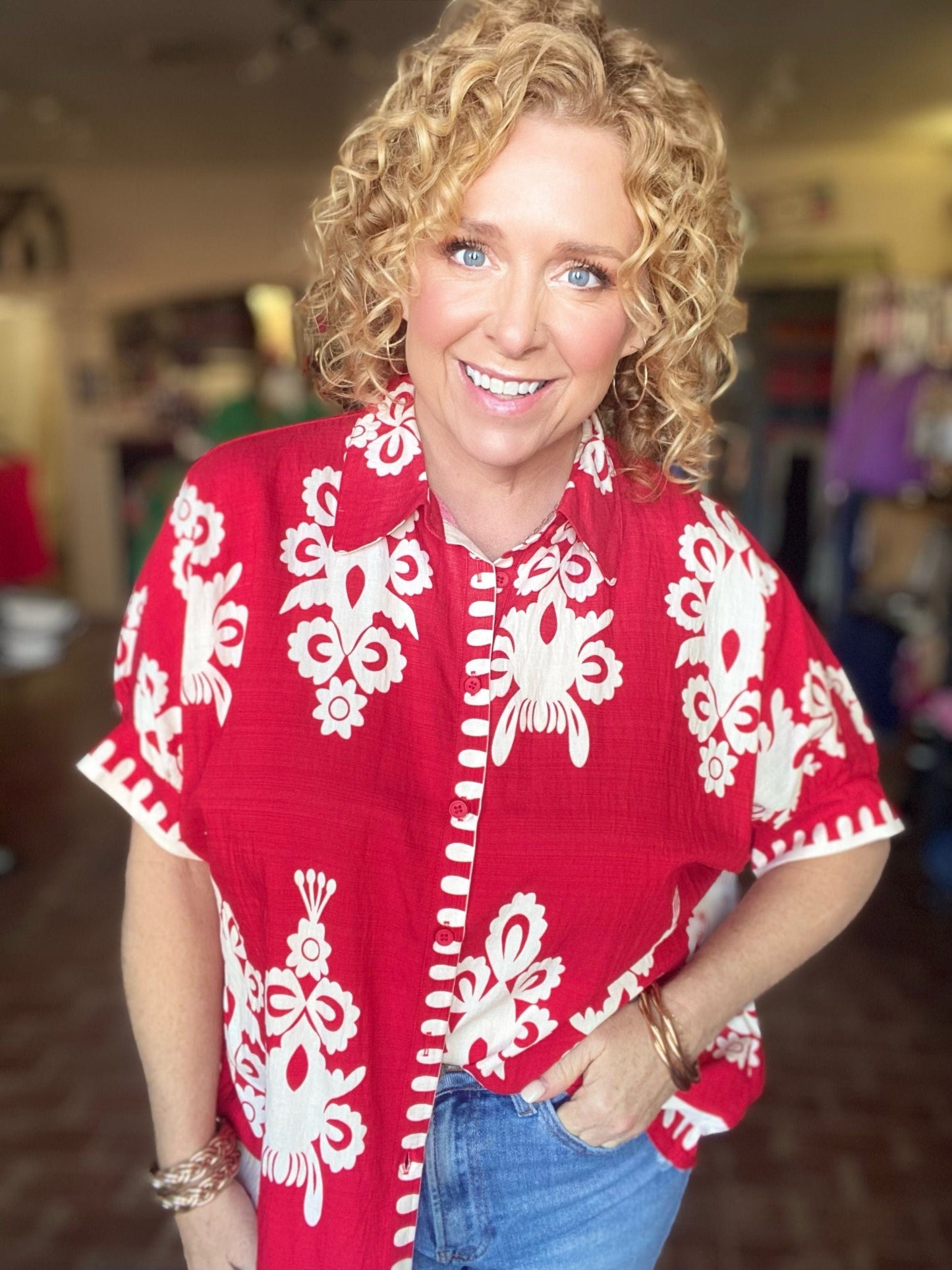 Tops Jayda Funky Print Blouse- Red