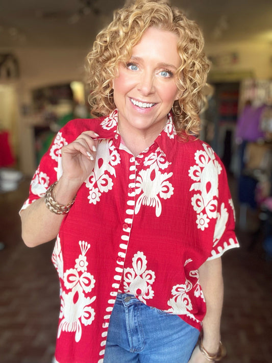 Tops Jayda Funky Print Blouse- Red