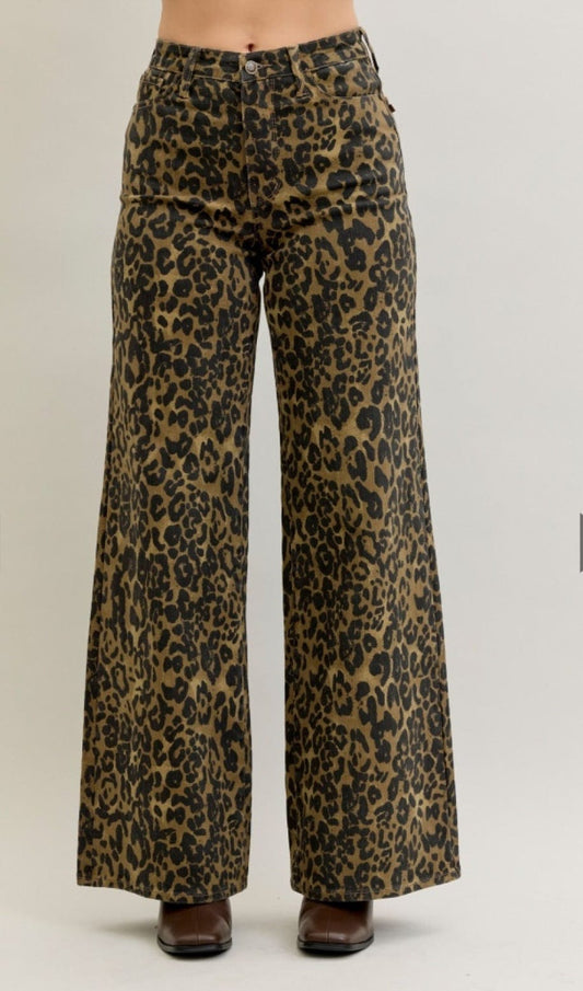 Bottoms Judy Blue High Waist Leopard Wide Leg