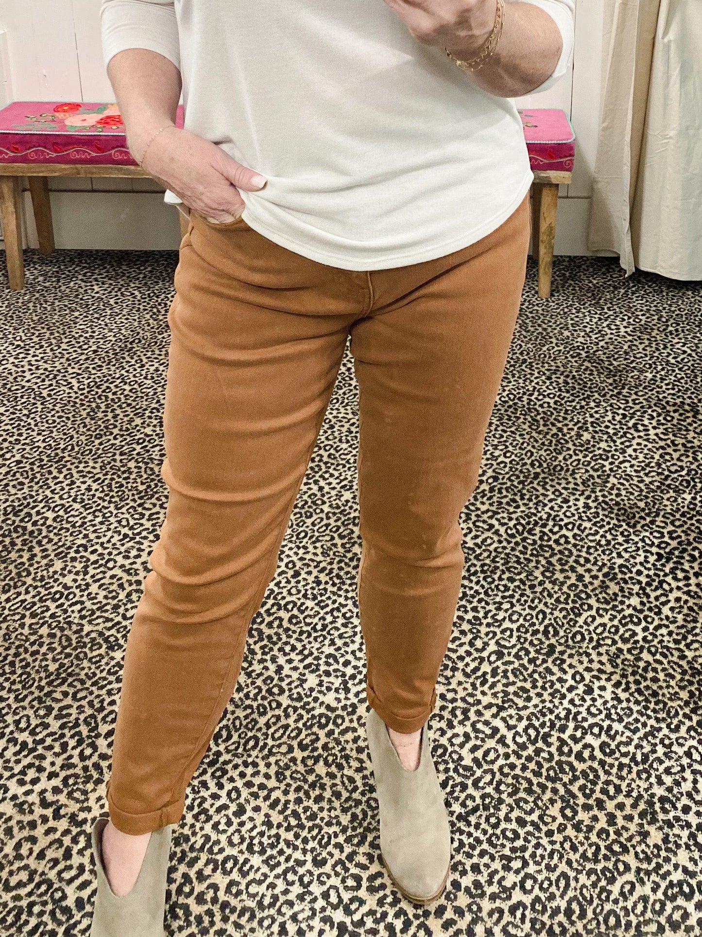 Bottoms Judy Blue High Waist Slim Boyfriend-Brown