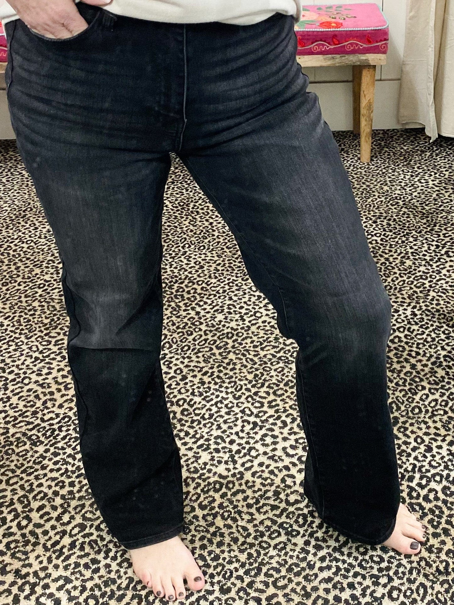 Bottoms Judy Blue High Waist Straight Leg-Black Denim