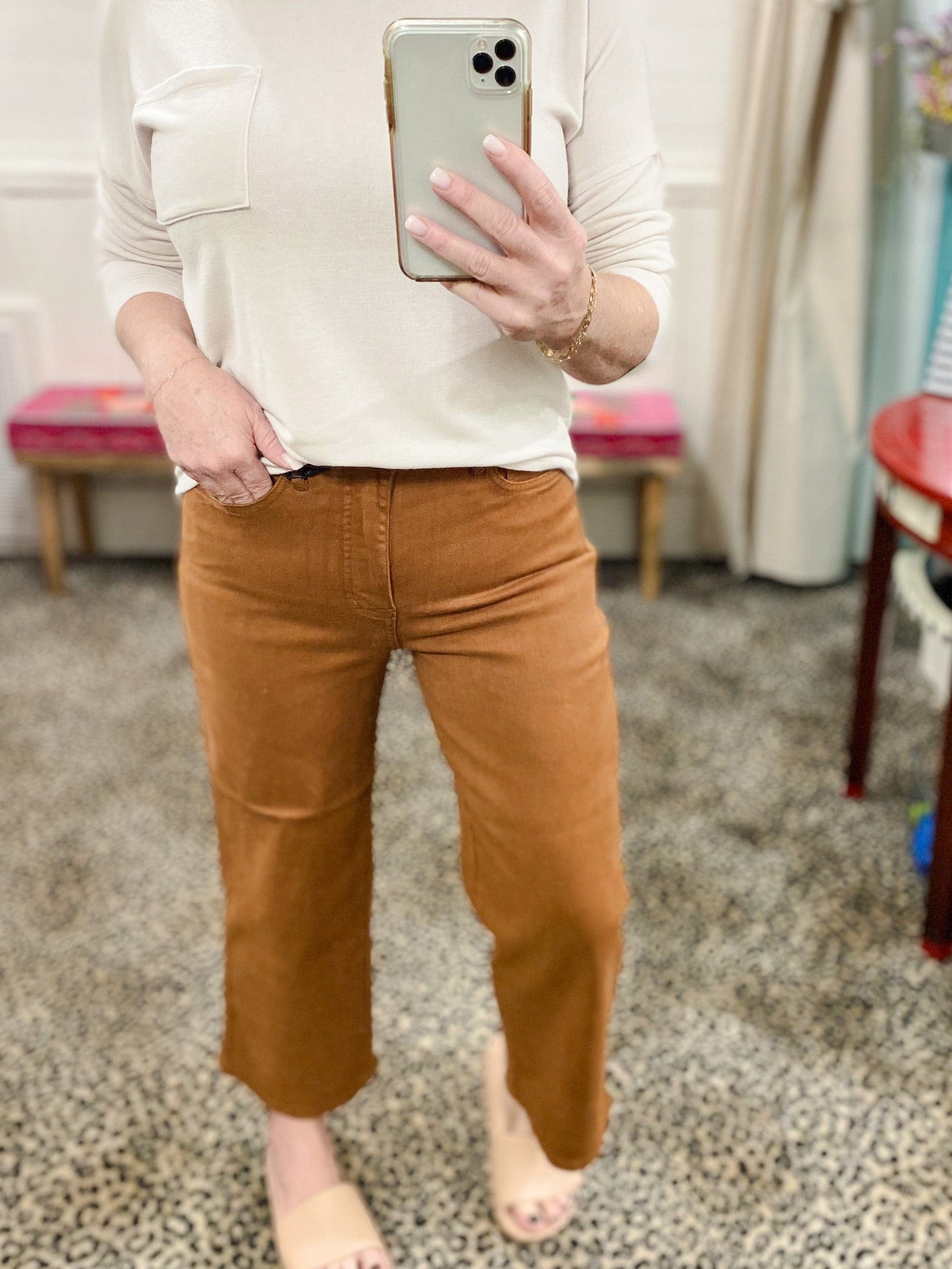 Bottoms Judy Blue High Waist Wide Leg-Camel