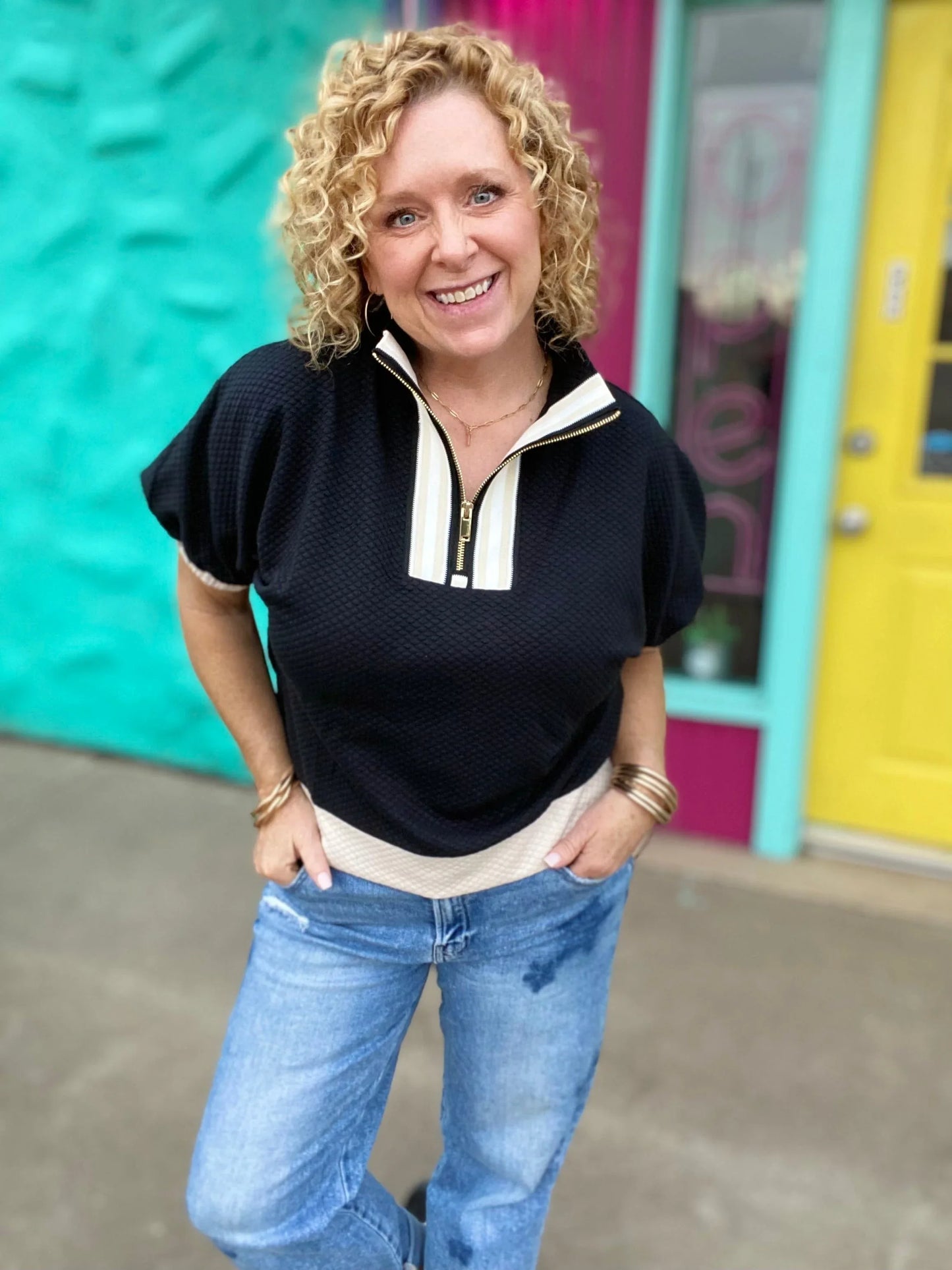 Tops Laci Half Zip Color Block Top