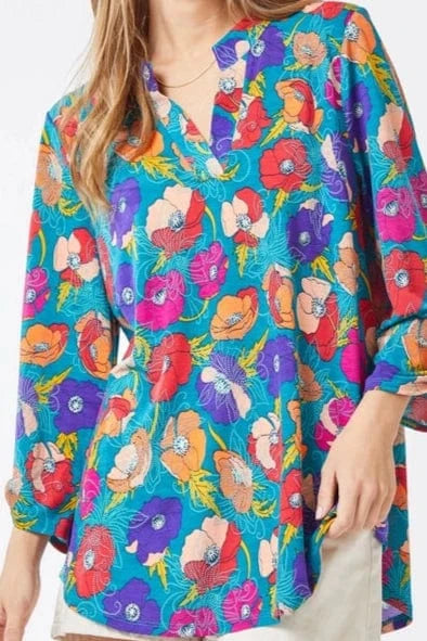 Tops Lizzy Teal Floral Blouse