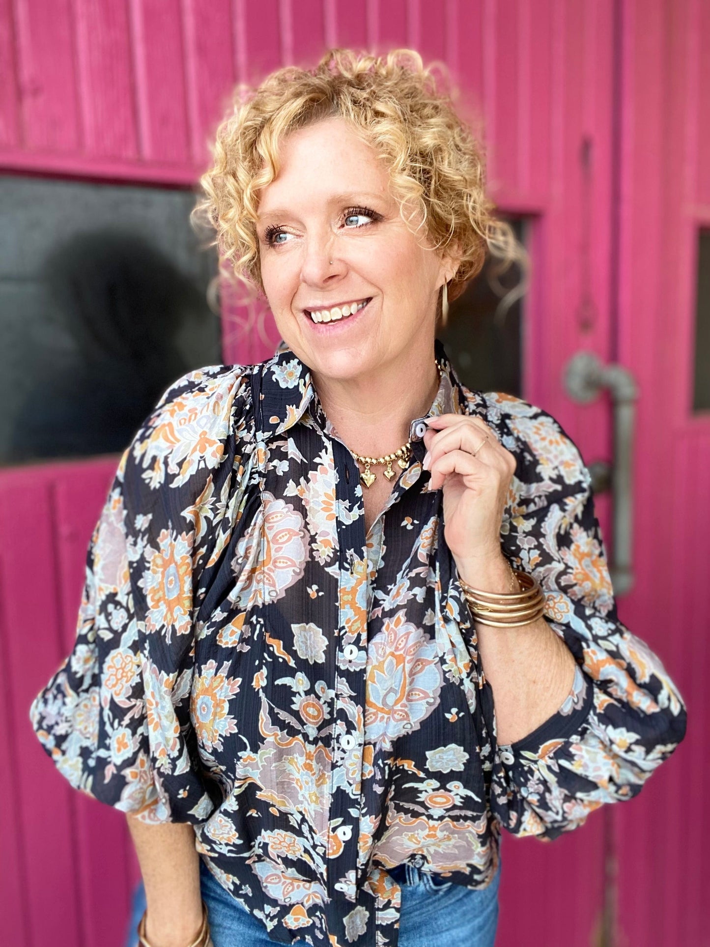 Tops Lyla Floral Print Blouse-Black