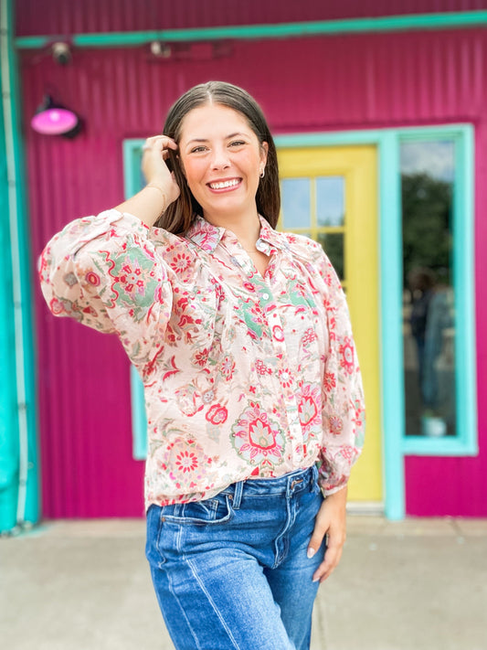 Tops Lyla Floral Print Blouse-Peachy
