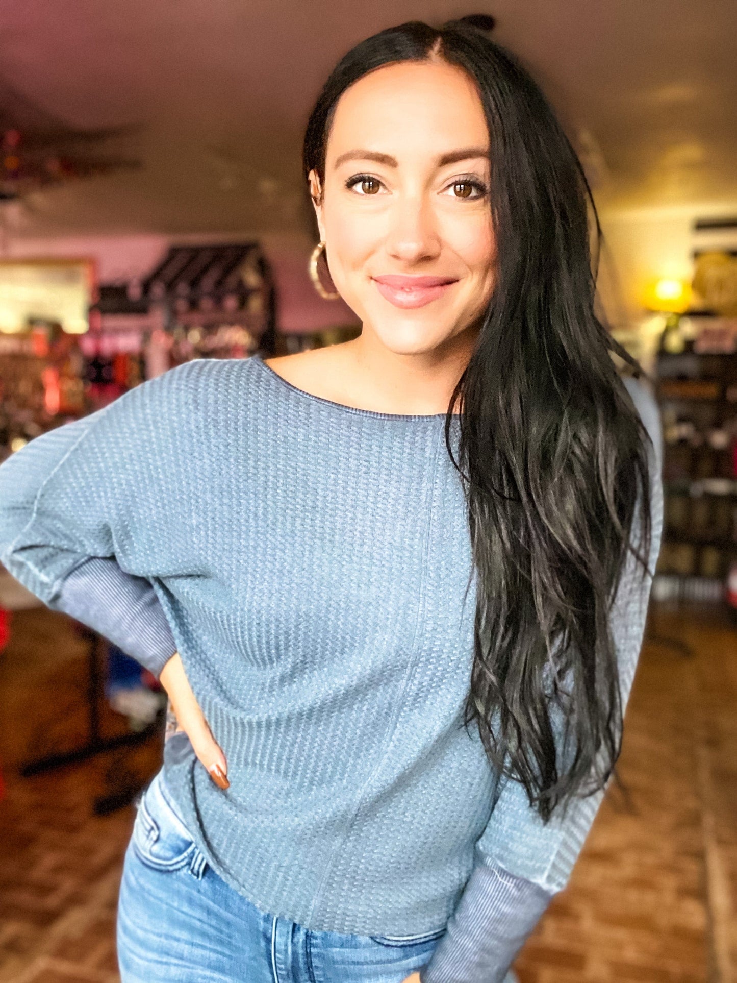 Shirts & Tops Mineral Wash Waffle Tee-Blue Gray