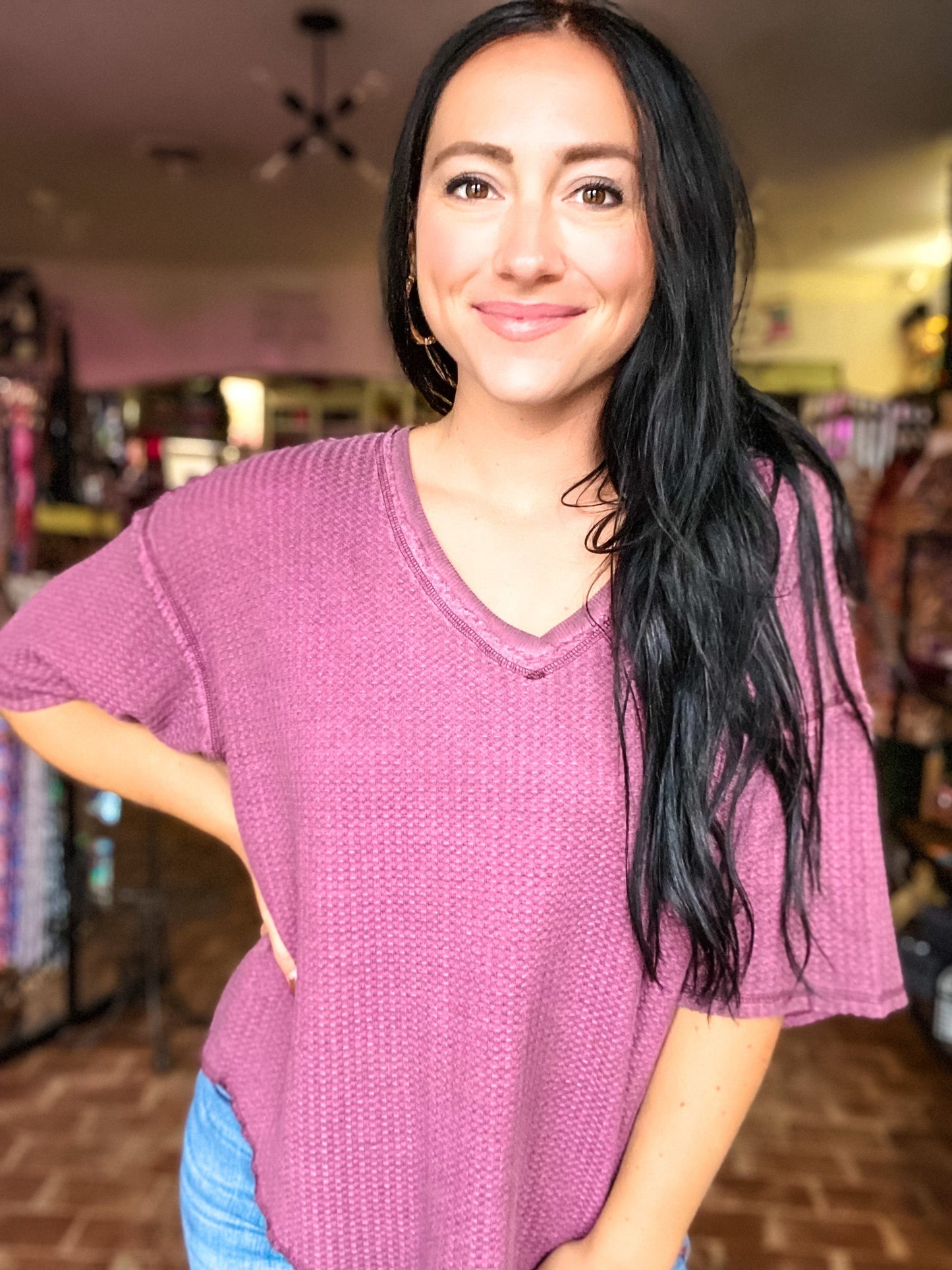 Shirts & Tops Mineral Wash Waffle Tee-Eggplant