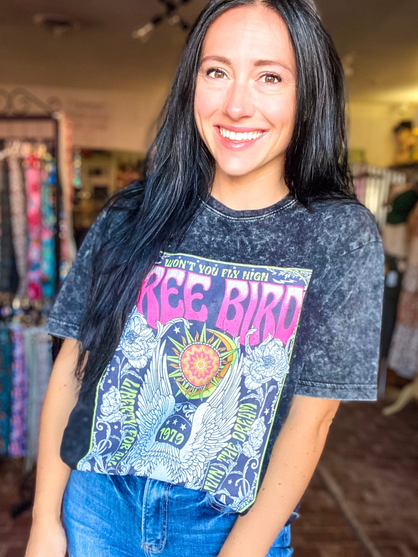 Graphic Tees Neon Freebird Tee-Black