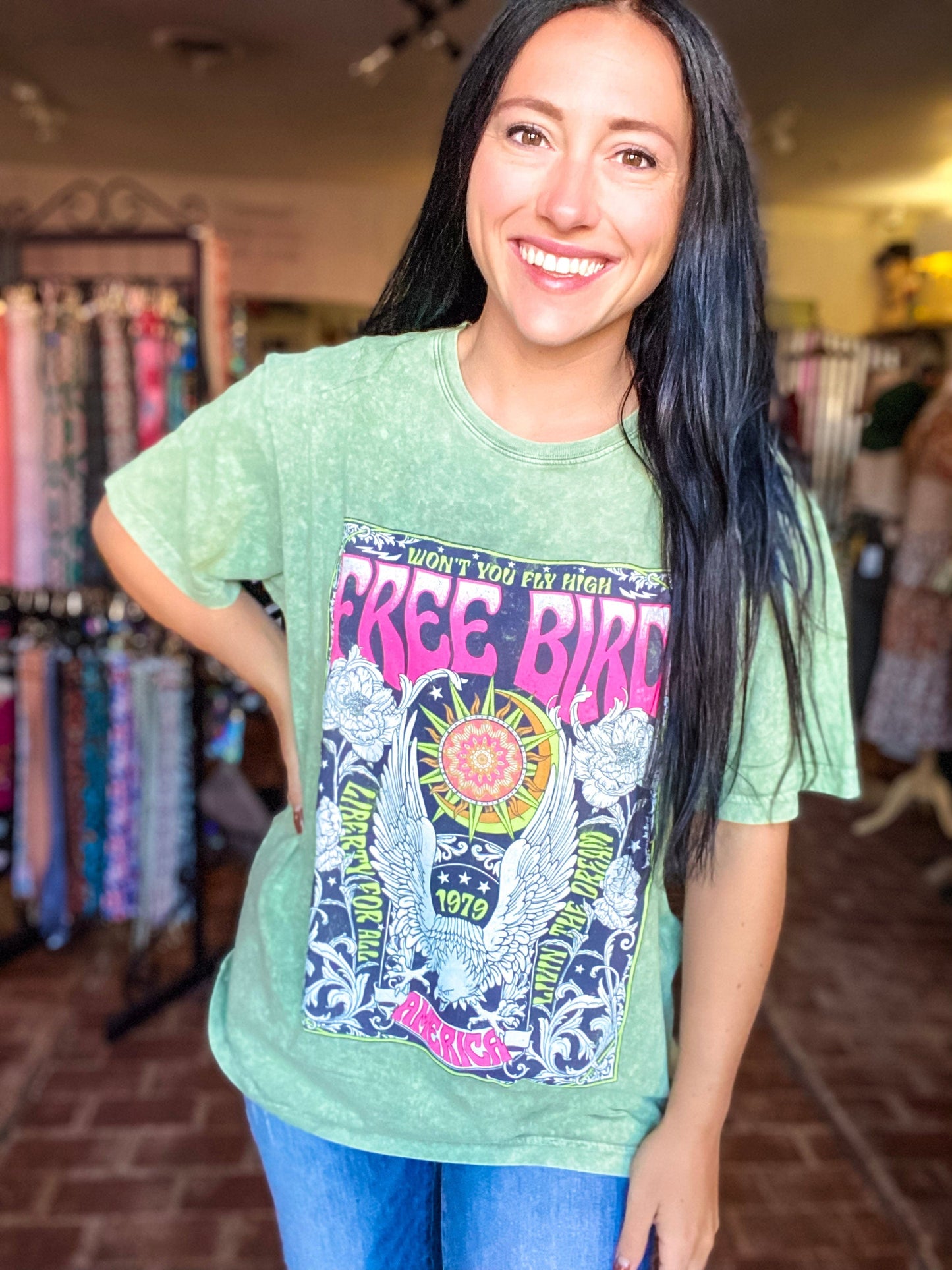 Graphic Tees Neon Freebird Tee-Olive