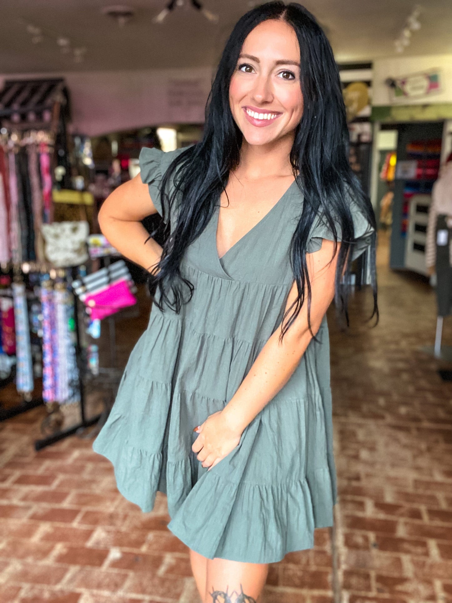 Dresses Olive Flutter Tiered Dress