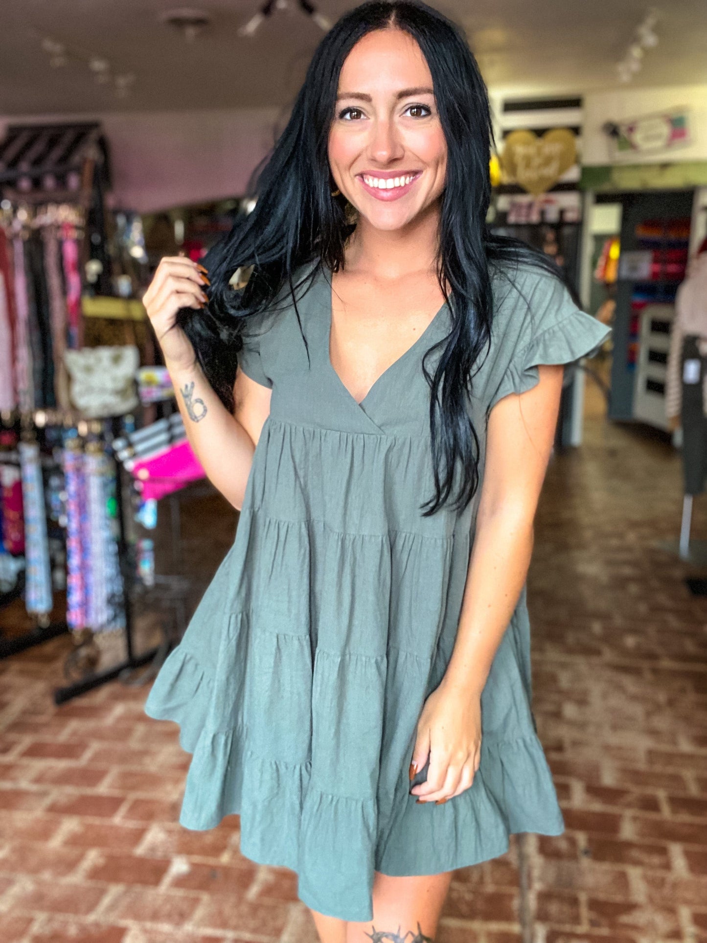 Dresses Olive Flutter Tiered Dress