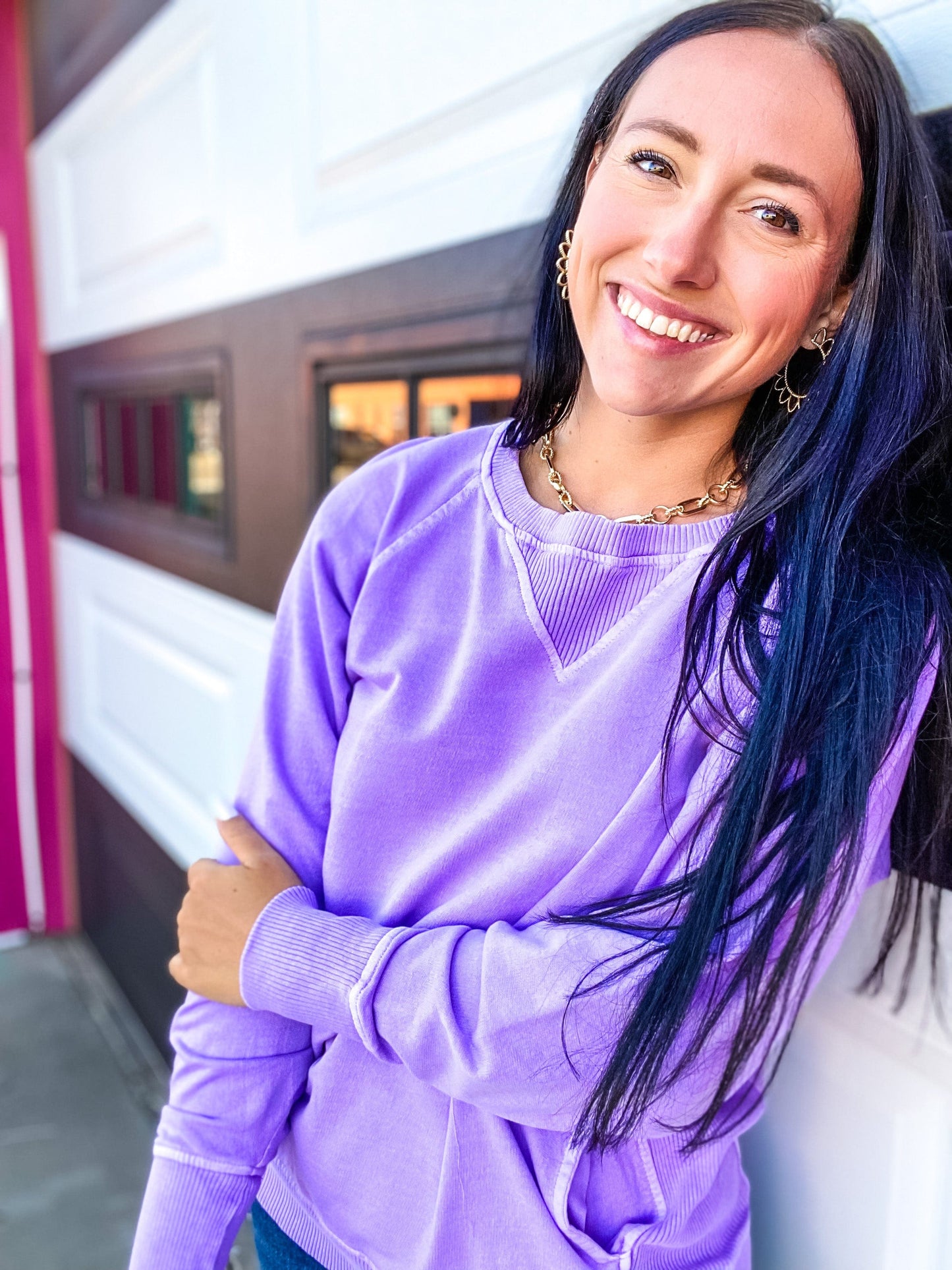 Tops Perla Mineral Wash Pullover-Lavender