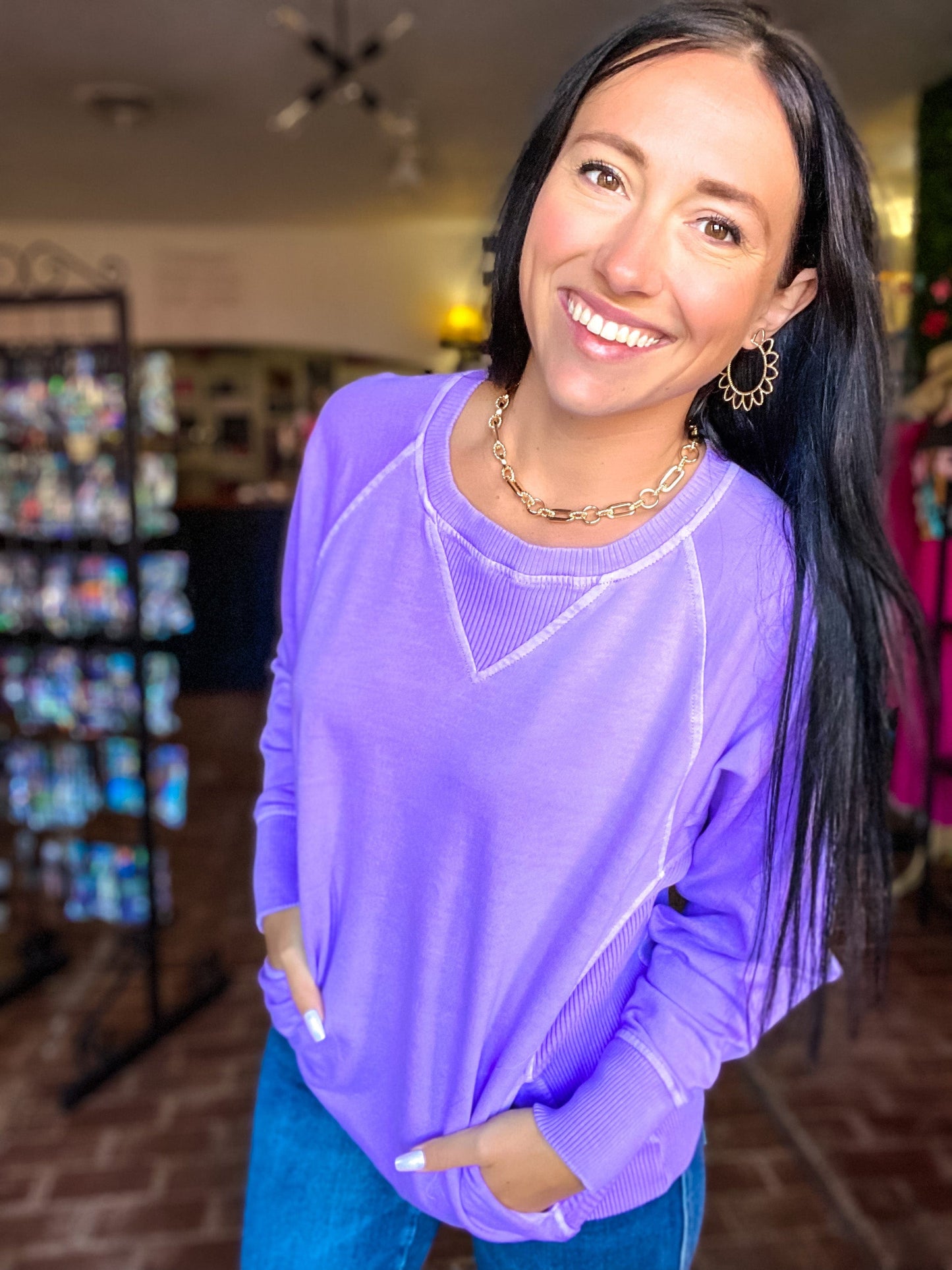 Tops Perla Mineral Wash Pullover-Lavender