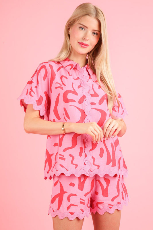 Pink and Red Button Down Set