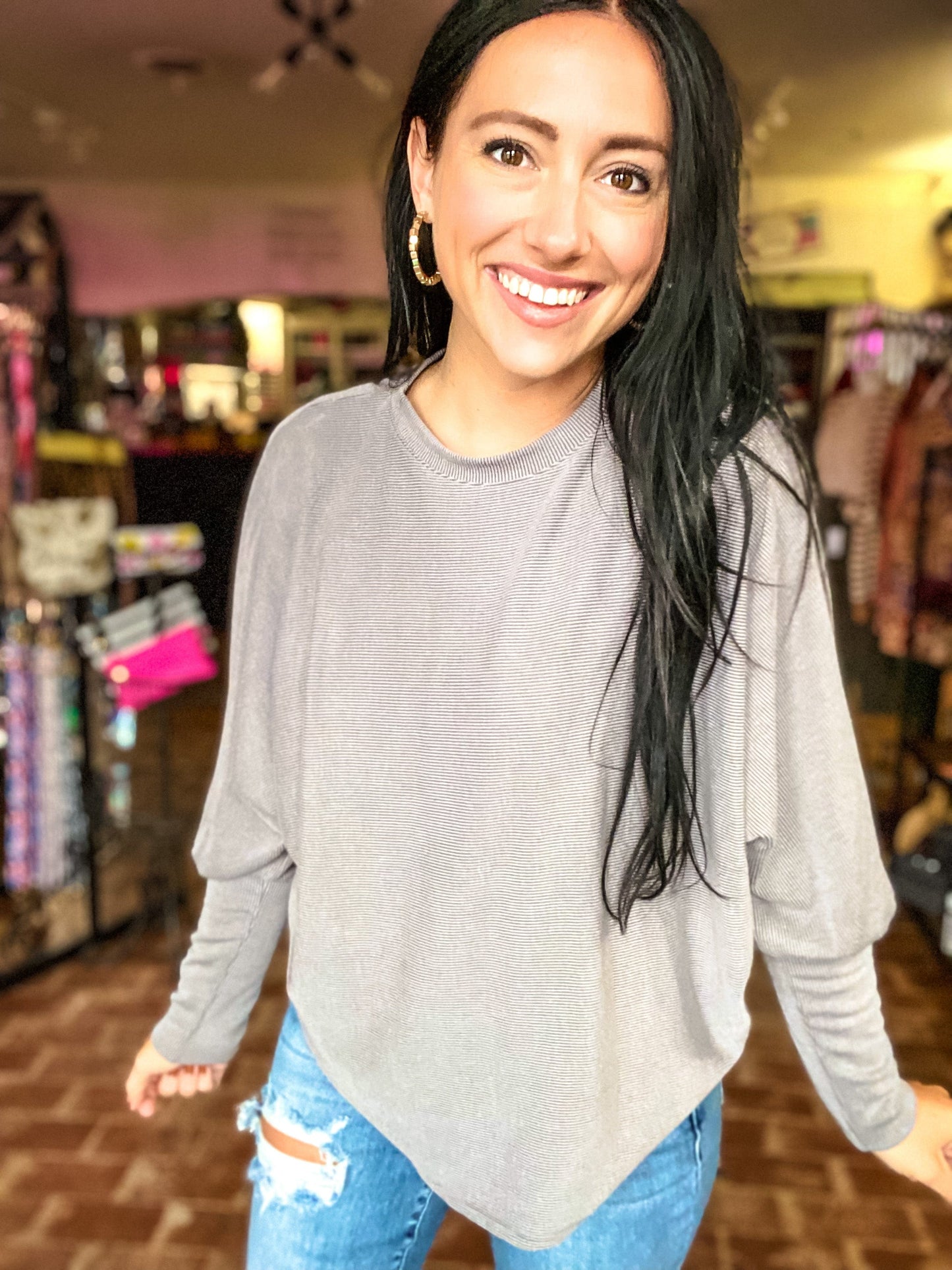 Tops Ribbed Puff Sleeve Long Sleeve Top