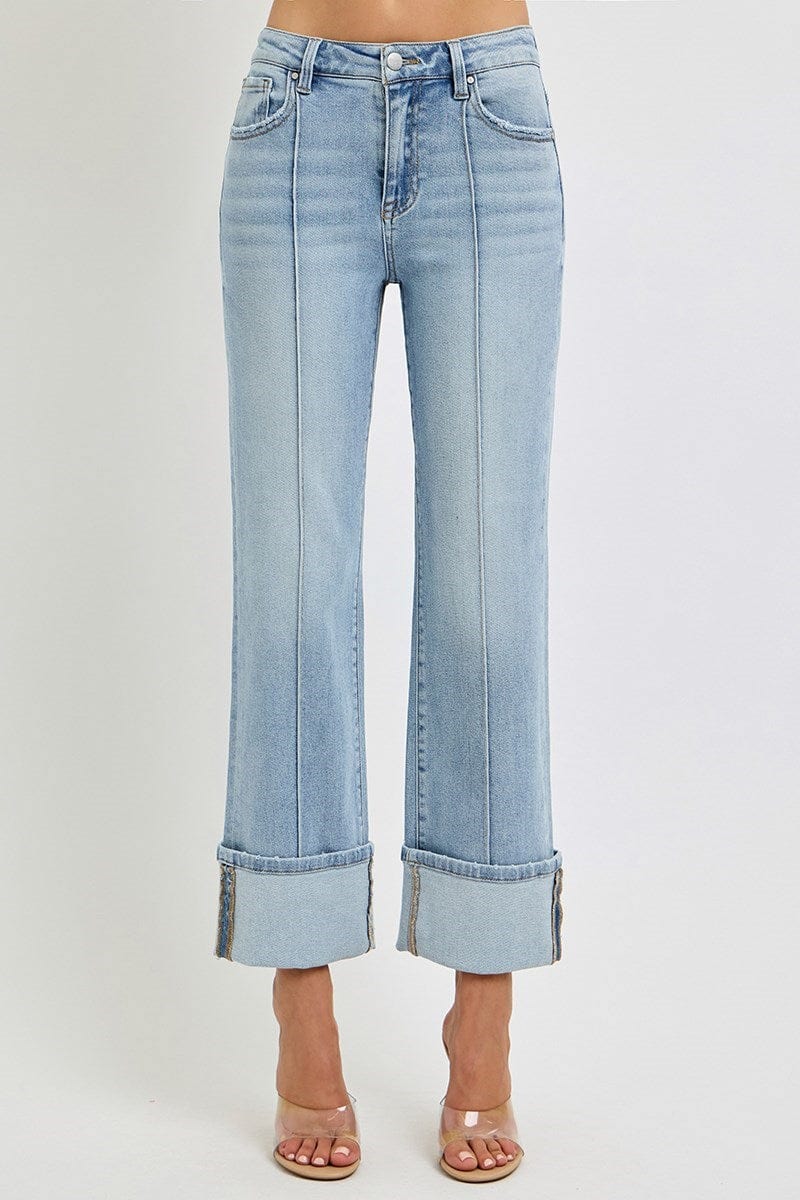 Bottoms Risen Jeans High Rise Wide Leg Retro Seamed Denim Light