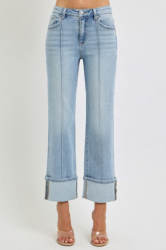 Bottoms Risen Jeans High Rise Wide Leg Retro Seamed Denim Light