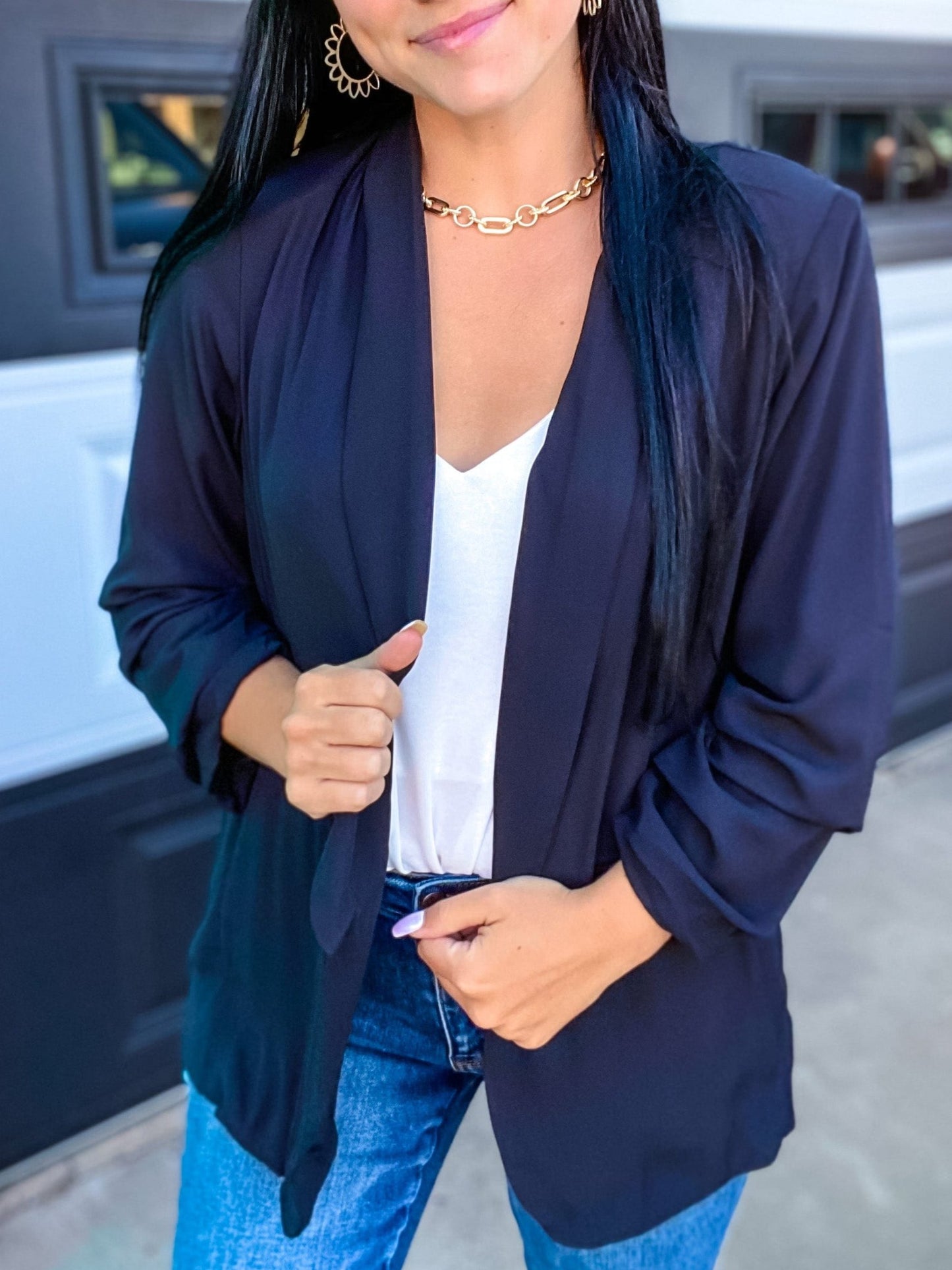 Outerwear Ruched Sleeve Blazer