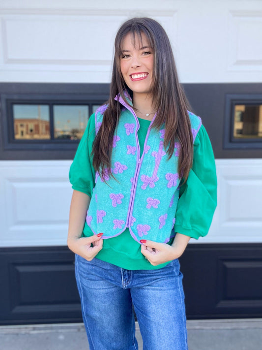 Outerwear Sherpa Bow Vest- Mint