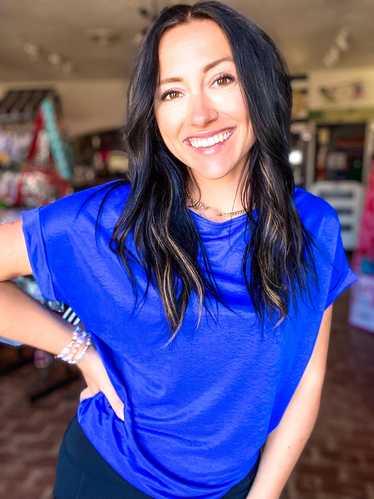 Shirts & Tops Shimmer Top- Royal Blue