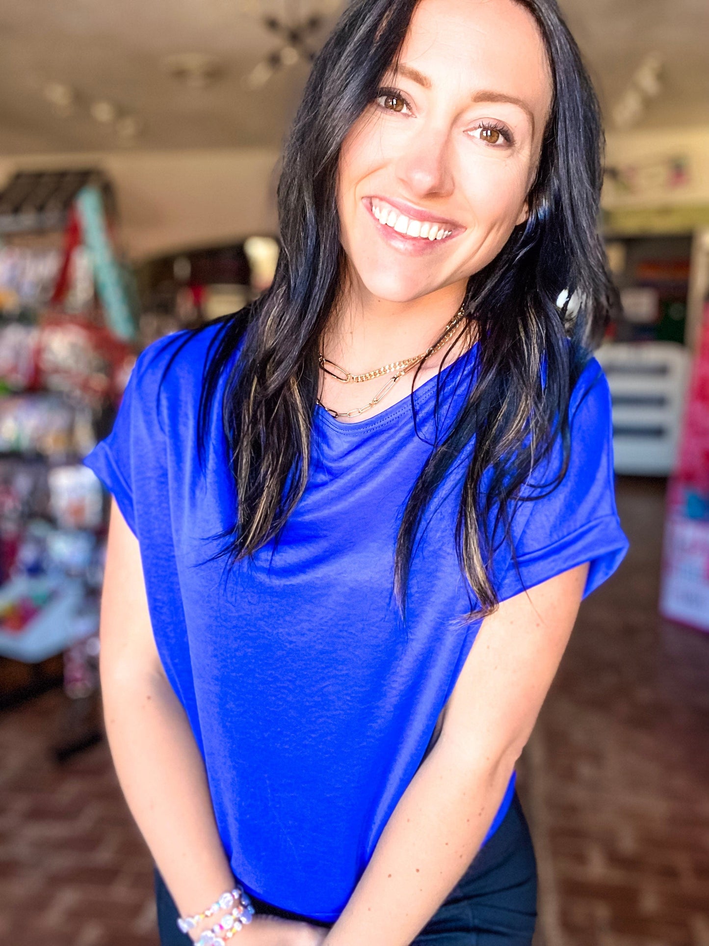 Shirts & Tops Shimmer Top- Royal Blue
