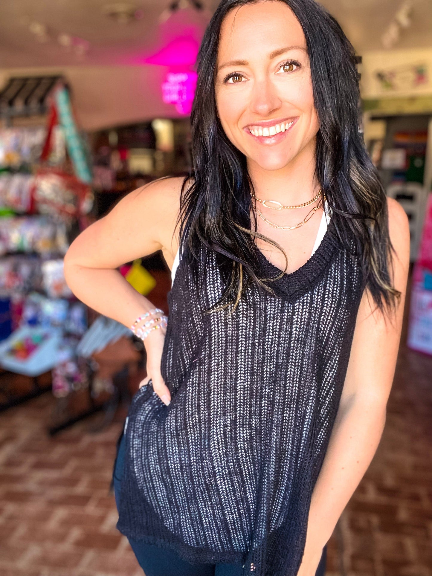 Shirts & Tops Sleeveless Vneck Sweater in Black